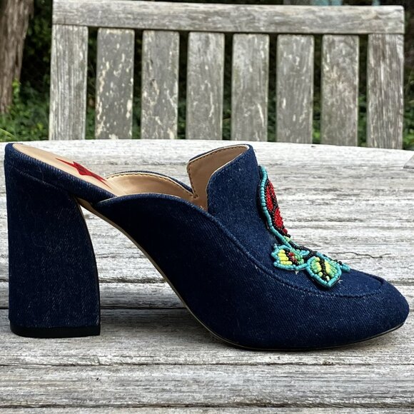 🌹Anna Sui x INC "Maddiee" Denim Rose Clogs Mules Heels - Size 7M - Picture 6 of 15